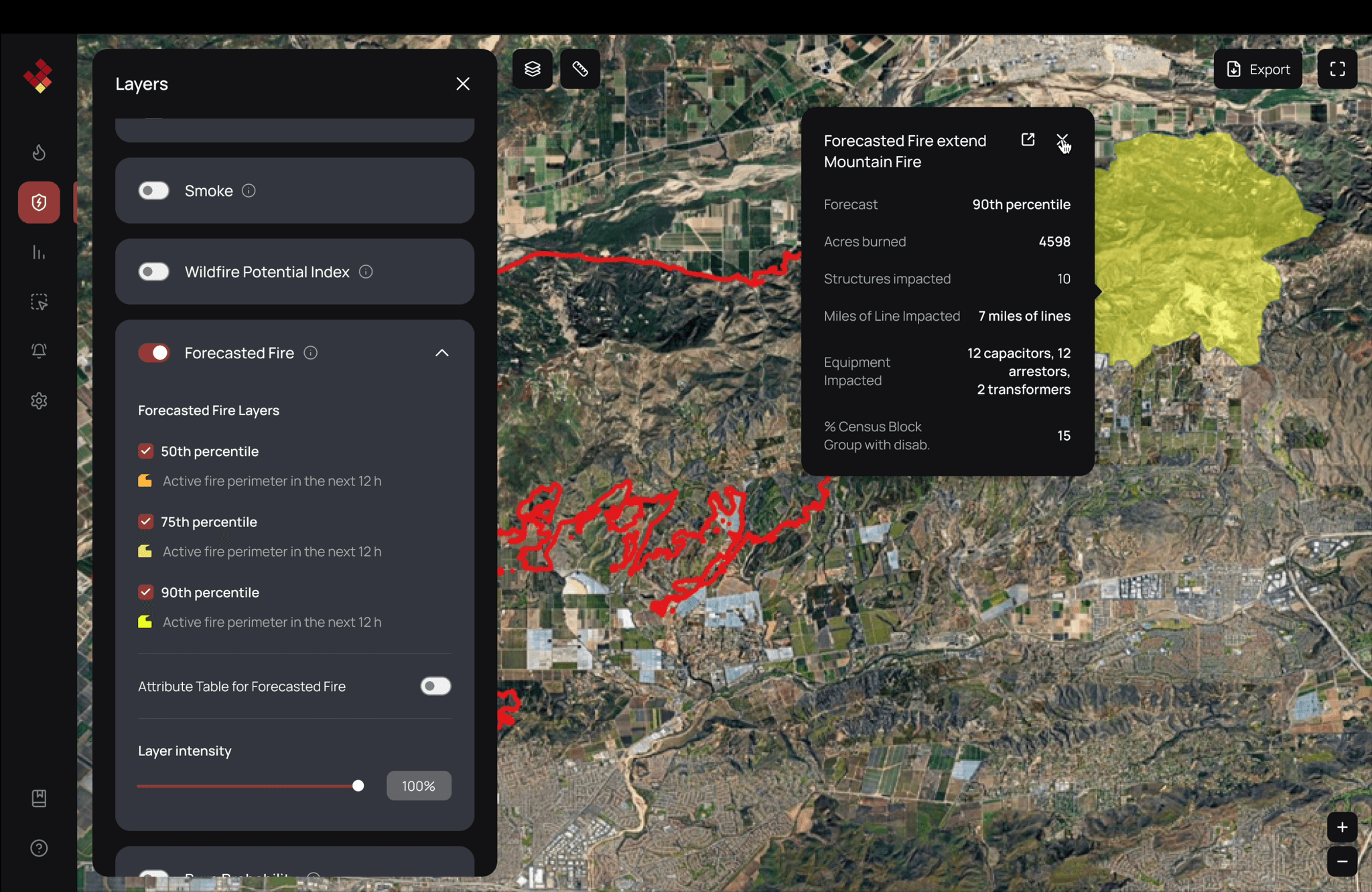 Firescape platform during an active fire